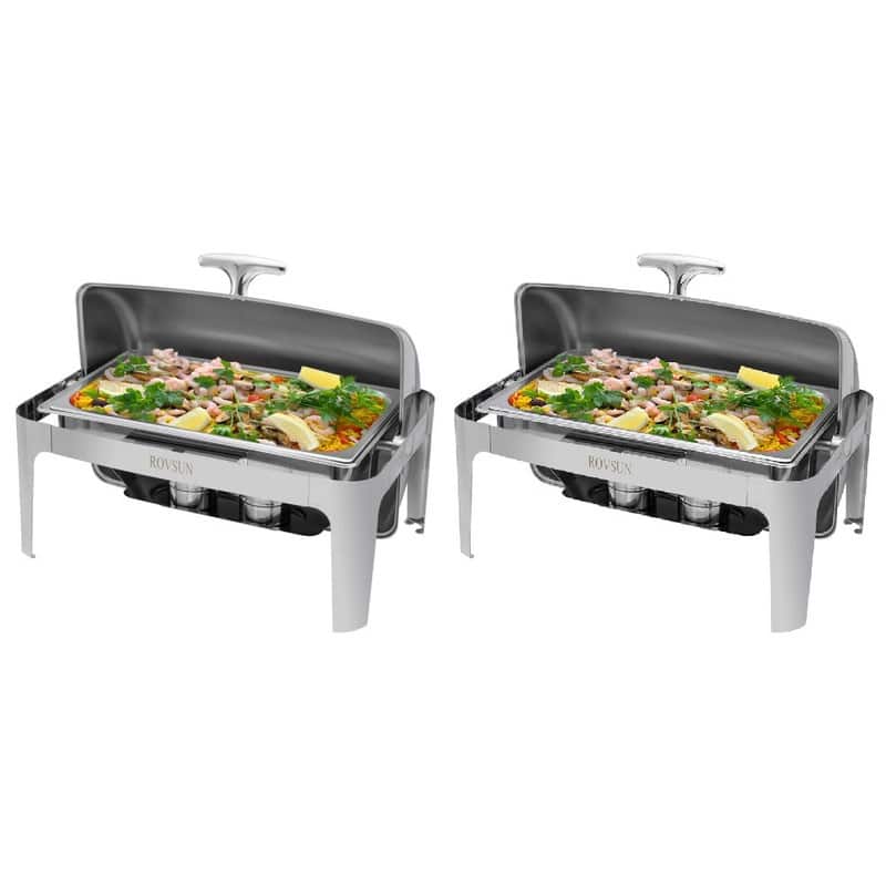 1/2 Set 9Qt Full Size Roll Top Stainless Steel Rectangular Chafer