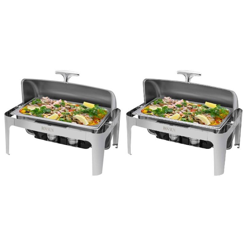 1/2 Set 9Qt Full Size Roll Top Stainless Steel Rectangular Chafer