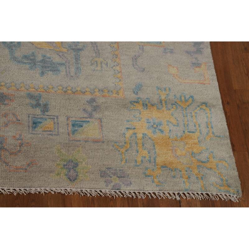 Floral Grey Oushak Indian Area Rug Hand-Knotted Wool Carpet - 7'11" x 9'10"