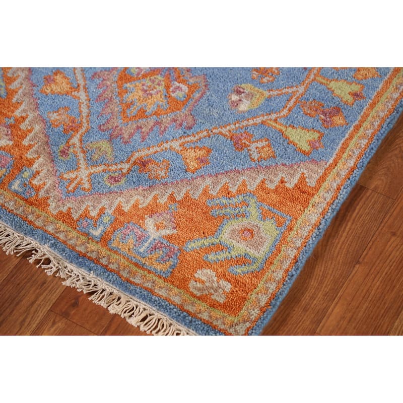 Blue Geometric Heriz Serapi Style Runner Rug Handmade Wool Carpet - 2'5" x 7'11"