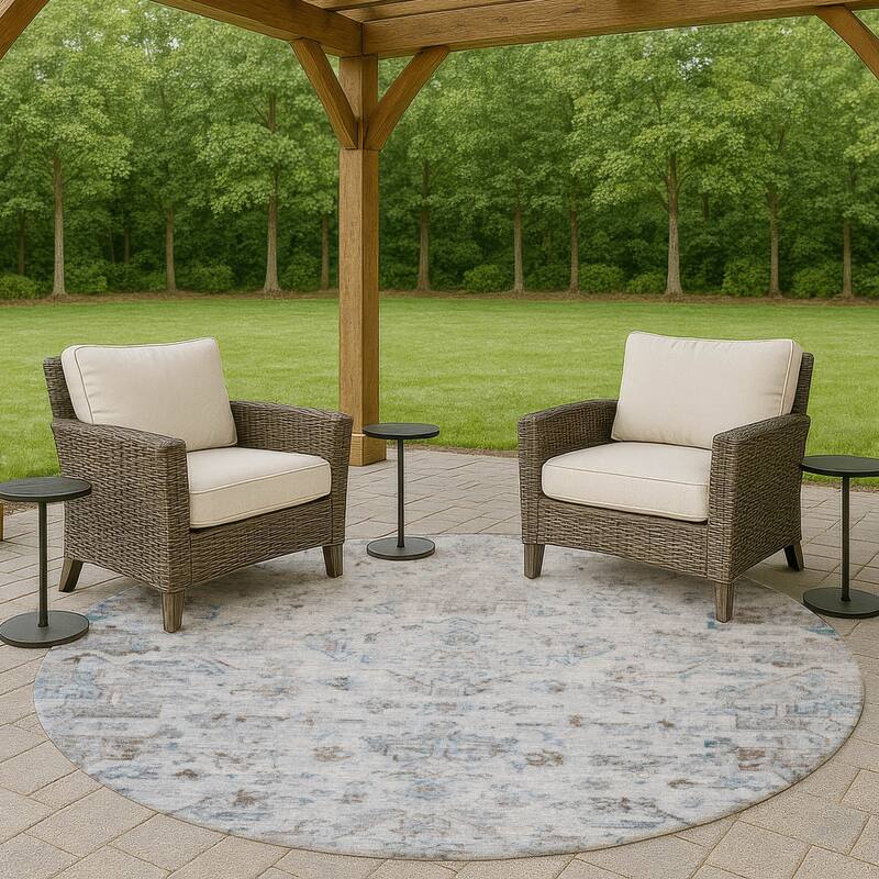 Machine Washable Indoor/ Outdoor Traditional Chelsea Chantille Rug - Sky - 8' x 8'