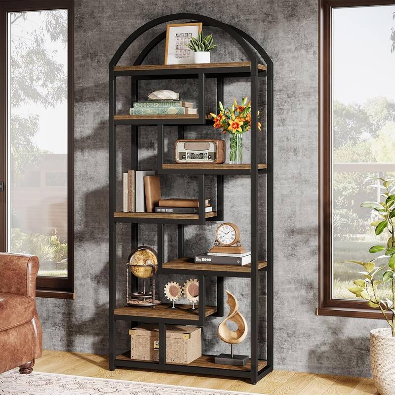 71" Tall Arched Bookshelf, Etagere Bookcase with Open Display Shelves
