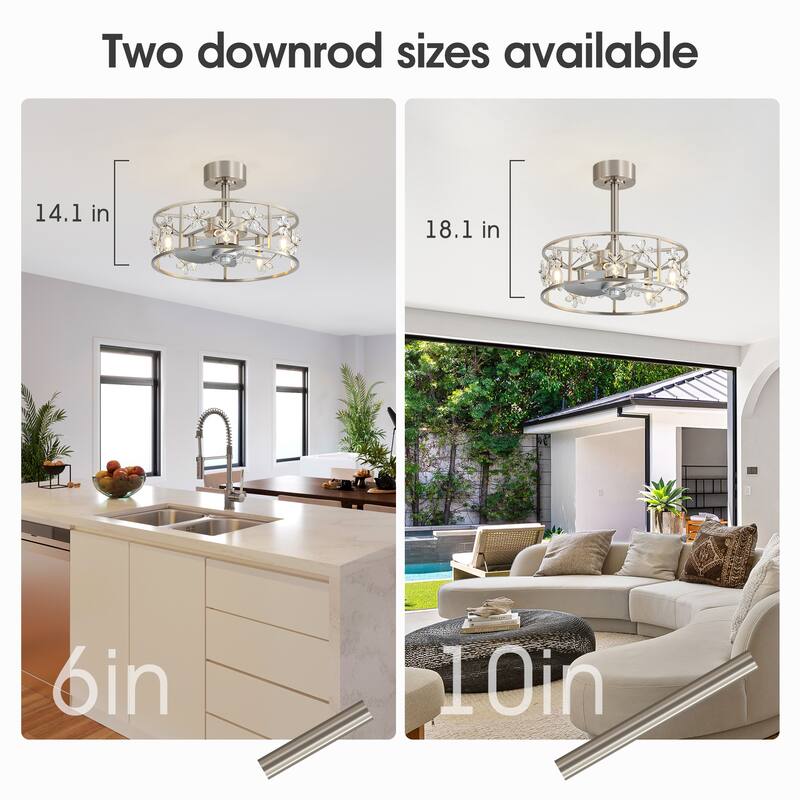 20" Glam Crystal Chandelier Caged Ceiling Fan with Light and Remote