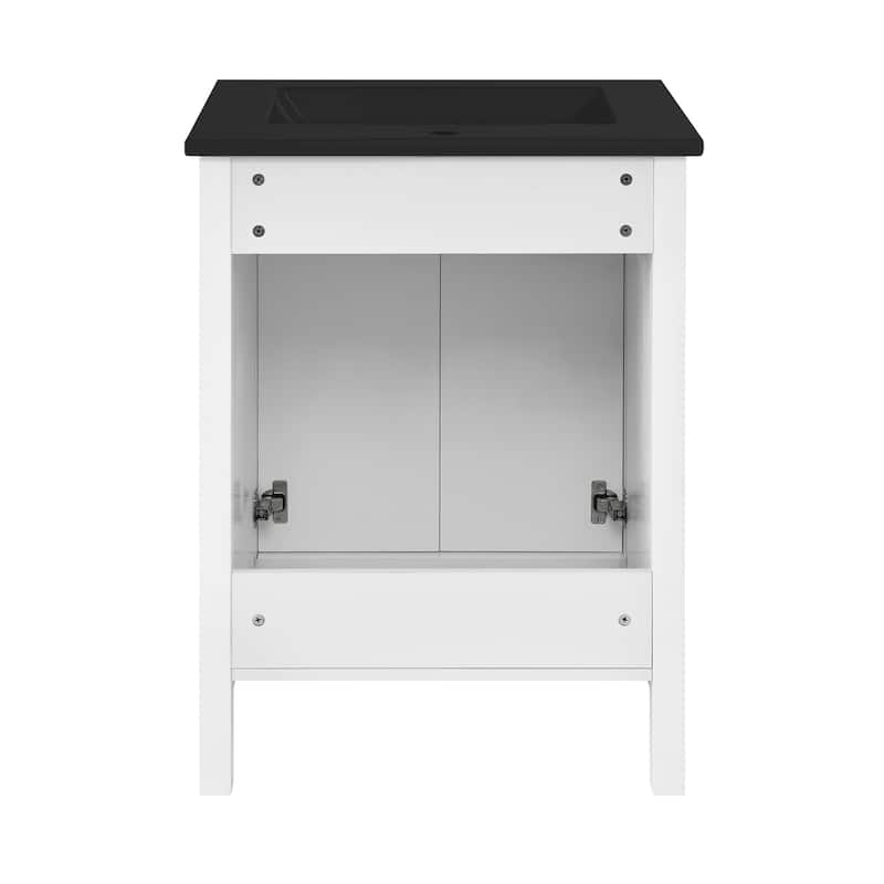 Bastille 24 In. White Bathroom Vanity With Black Ceramic Sink Top