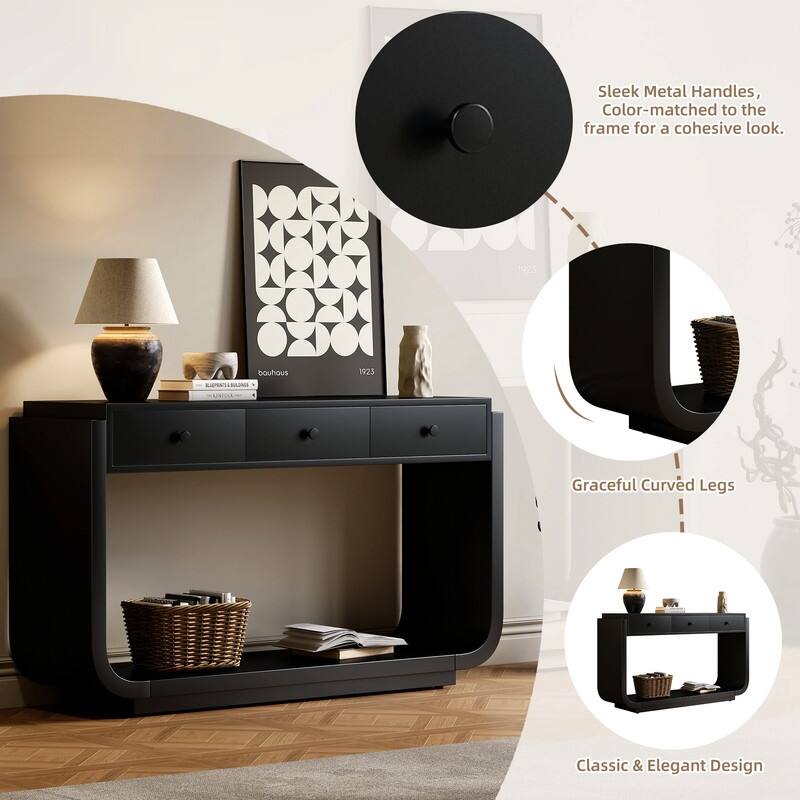 Mid-Century Modern Console Table with 3 Storage Drawers and Display Shelf for Entryway or Living Room Use