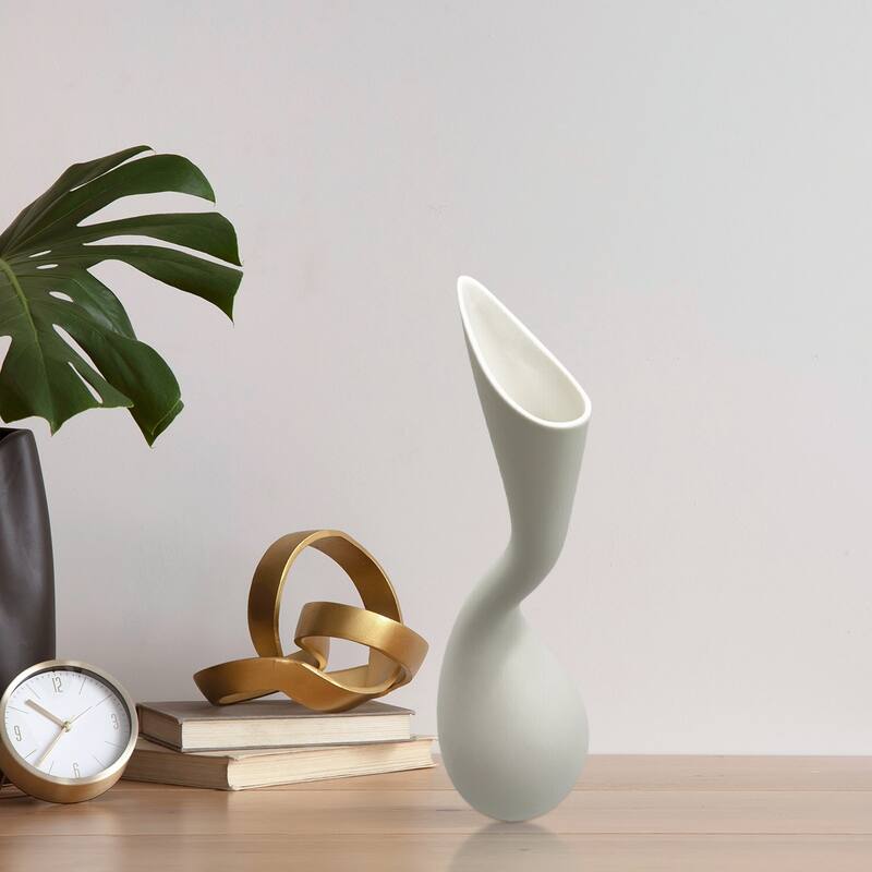 14 Inch Tall Modern White Ceramic Vase