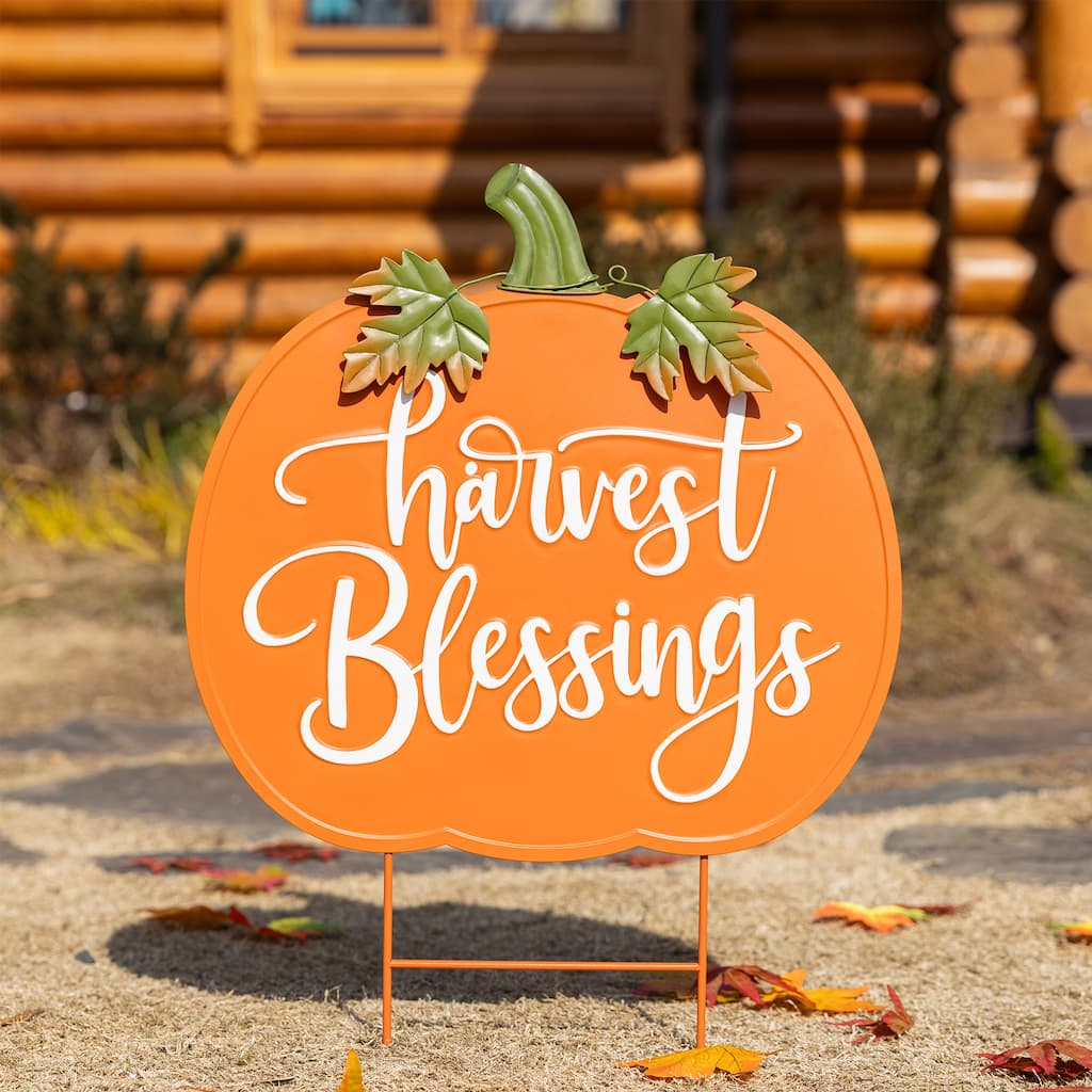 Glitzhome 24"H Fall Metal Pumpkin Yard Stake