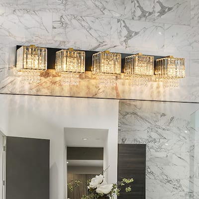 Modern Dimmable Black Gold Crystal Bathroom Lighting Fixture