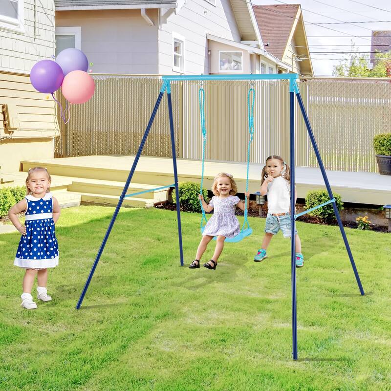 Gymax Toddler Swing Heavy Duty Metal Swing Set w/ A Frame Adjustable