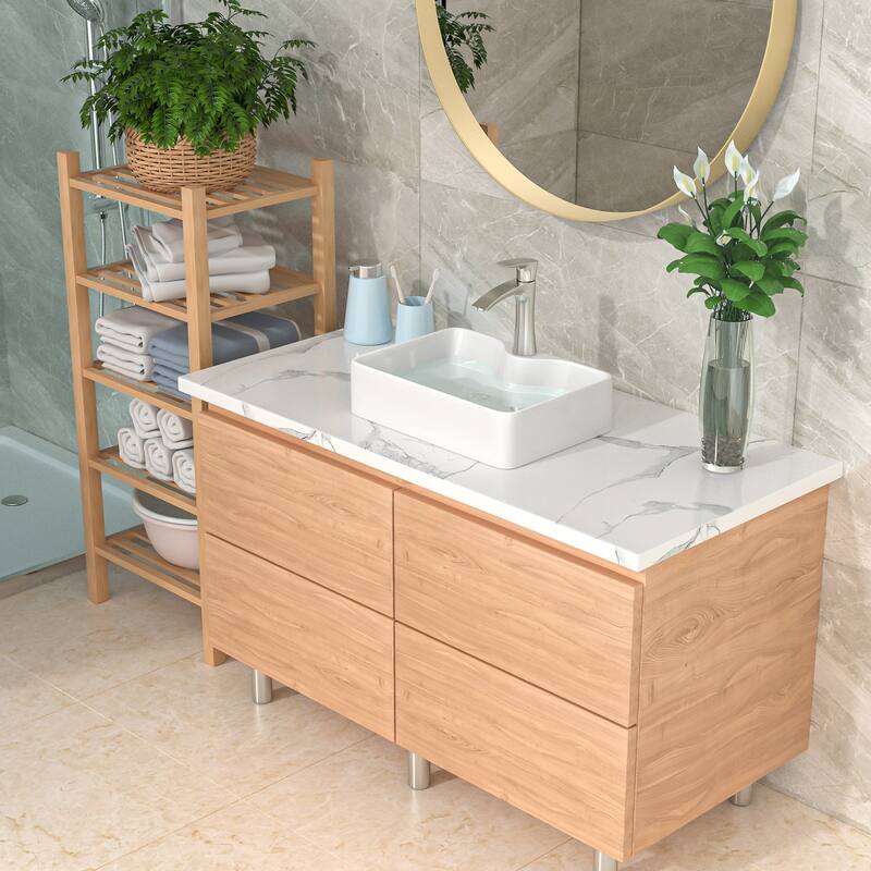 Lordear 16"x12" Rectangular White Ceramic Bathroom Vessel Sink Basin With Faucet Hole