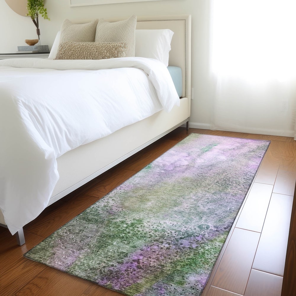 Machine Washable Indoor/ Outdoor Abstract Watercolor Chantille Rug