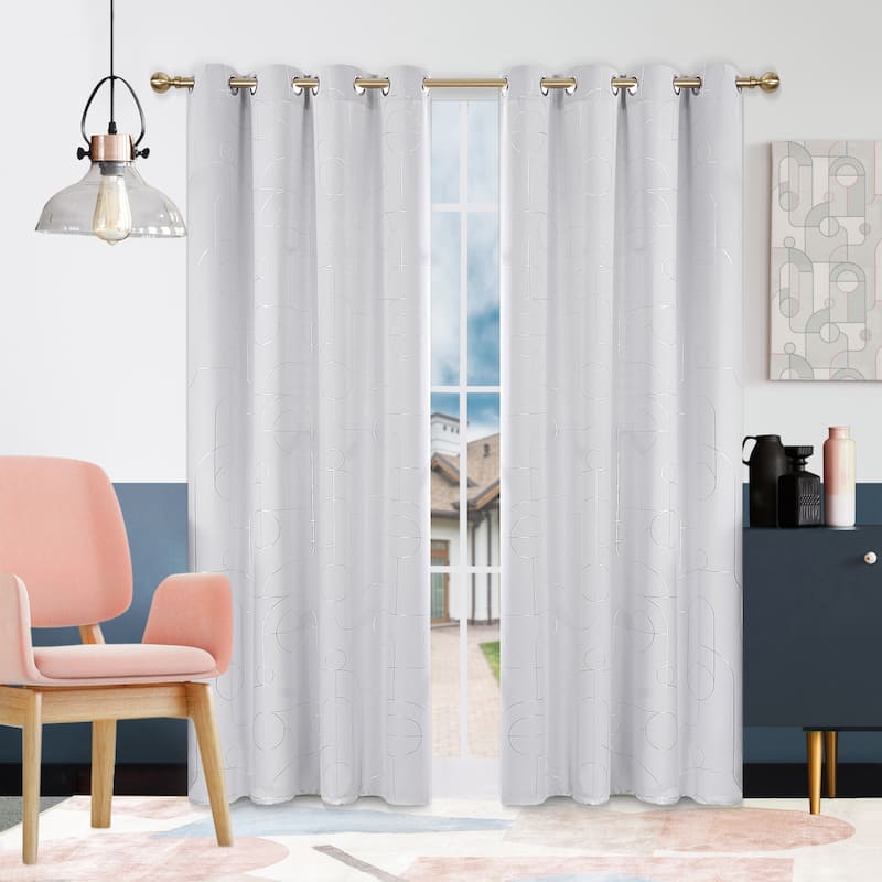 Deconovo Silver Pattern Blackout Curtains Grommet Top (2 Panels) - 52x108 Inch - Greyish White