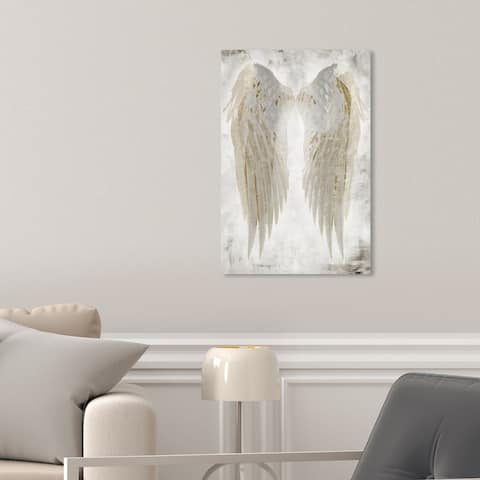 Oliver Gal 'Wings of Angel Beige' Fashion White Wall Art Canvas