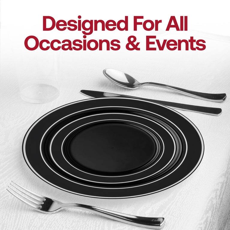 Shiny Round Edge Rim Disposable Plastic Plate Packs - Party Supplies