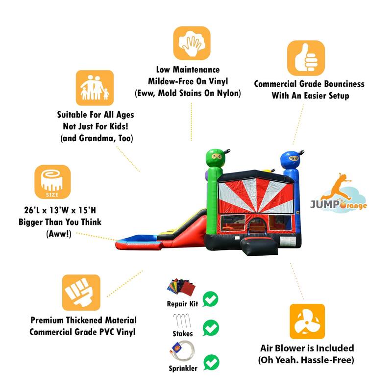 HeroKiddo Ninja Warrior Commercial Grade Inflatable Bounce House & Slide Combo for Kids and Adults (with Air Blower)