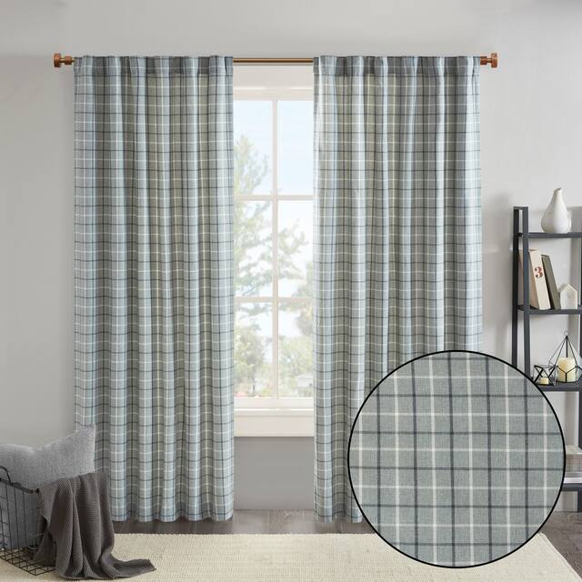 Madison Park Salford Plaid Rod Pocket and Back Tab Single Curtain Panel with Fleece Lining