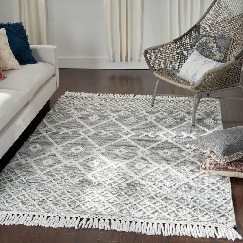 New Concept Washables Grey/Ivory Flat Woven Moroccan Indoor Area Rug - 5'3" x 7'6" - Grey/Ivory