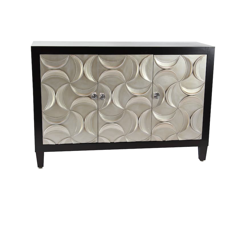 Wooden Moon Silver Crescent Relief Design 2 Door Cabinet with Crystal Knob Handles - Black - Roche River Decor