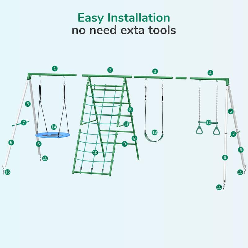 600lbs Swing Sets for Backyard With Saucer Swing, Trapeze Monkey Bar, Belt Swing, Climbing Rope, Climbing Ladder