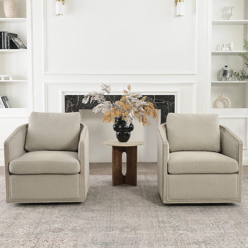 KINWELL 31"W Oak Frame Upholstered Swivel Barrel Armchair - Set of 2 - Oatmeal Boucle