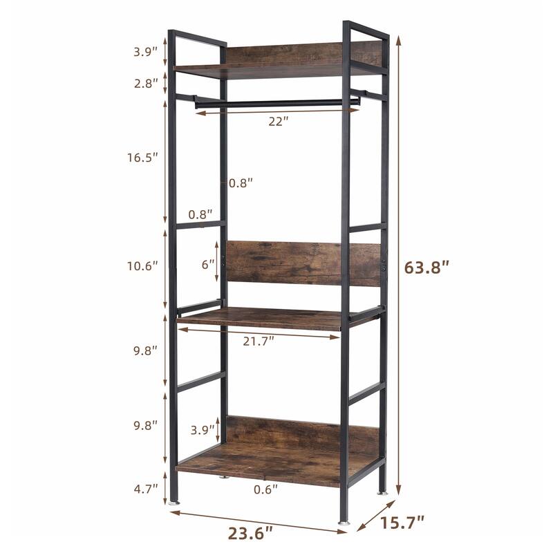 Clothes Rail Clothing Stand Shelves Freestanding Garment Storage Rack - 23.6" L x 15.7" D x 63.8" H