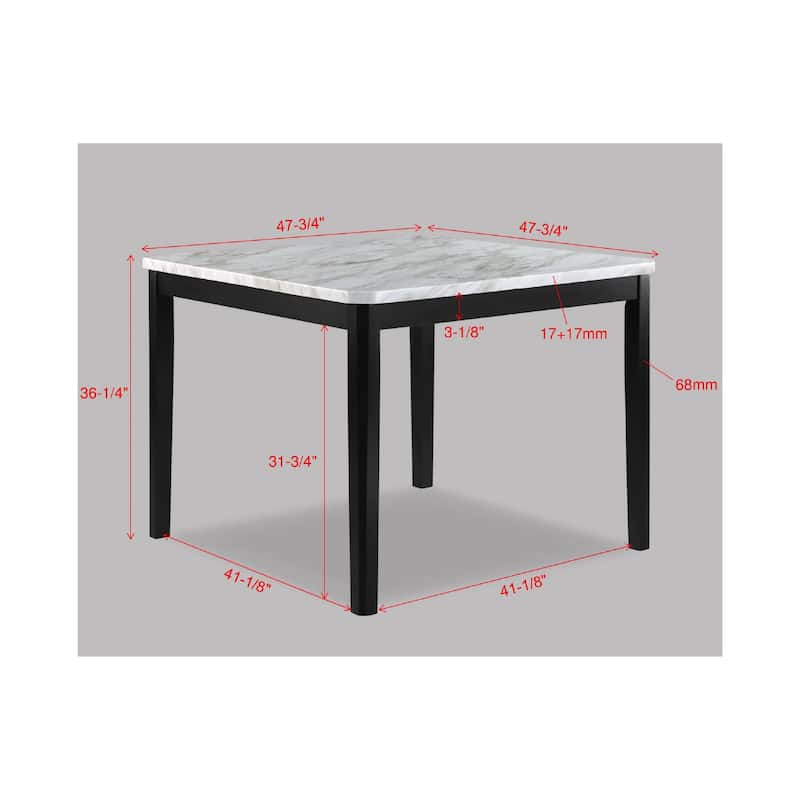 5-Piece Contemporary Counter Height Dining Set Square Faux Marble Table Tope Black Finish Upholstered Chairs Channel Tuf