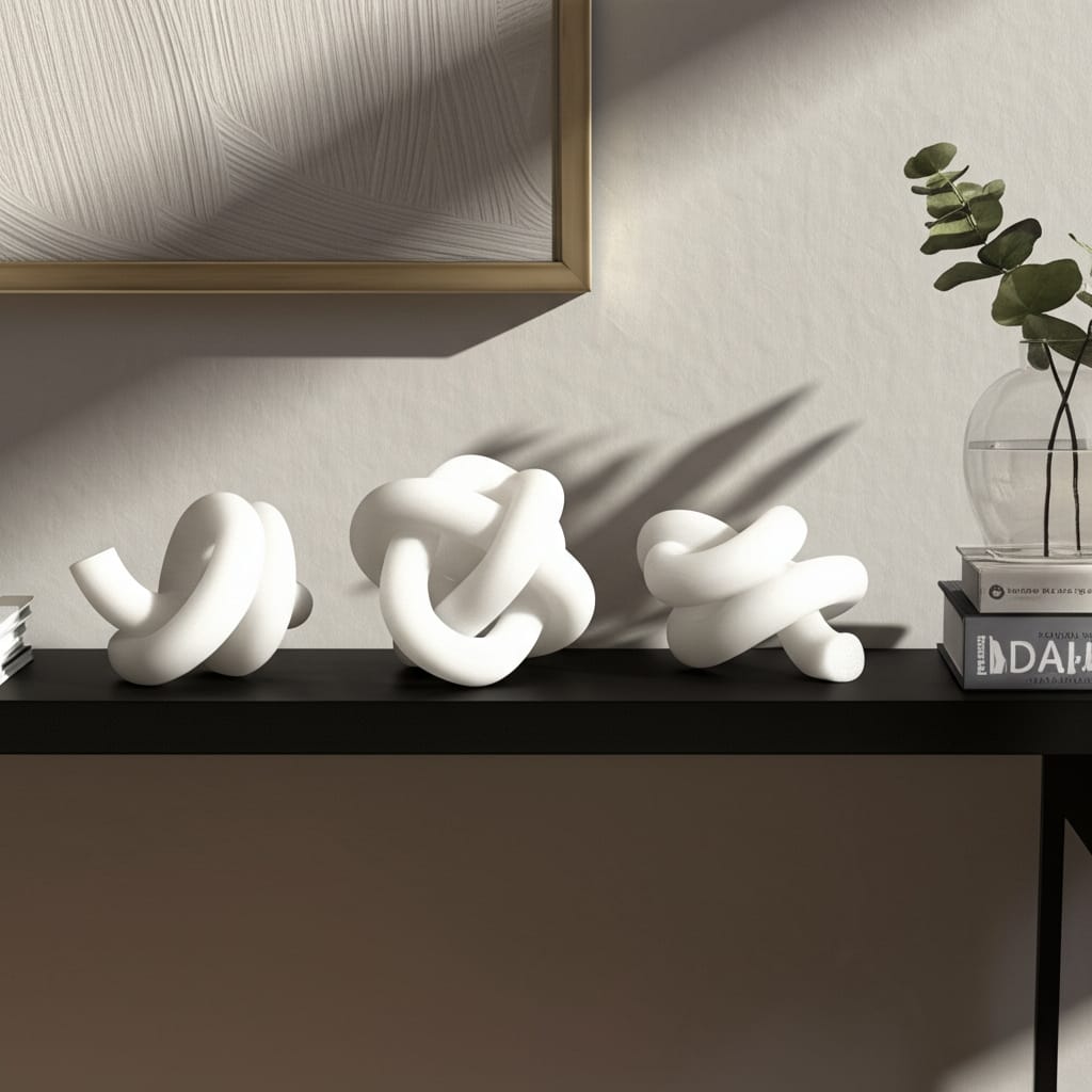Polyresin Decorative Knot Figurine Home Decor (Set of 3) - 3/4" White - 4.5" x 4" x 3.75"