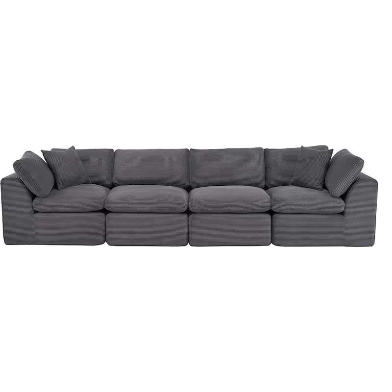 HomeRoots 138" Dark Gray Corduroy Modular Sofa With Toss Pillows