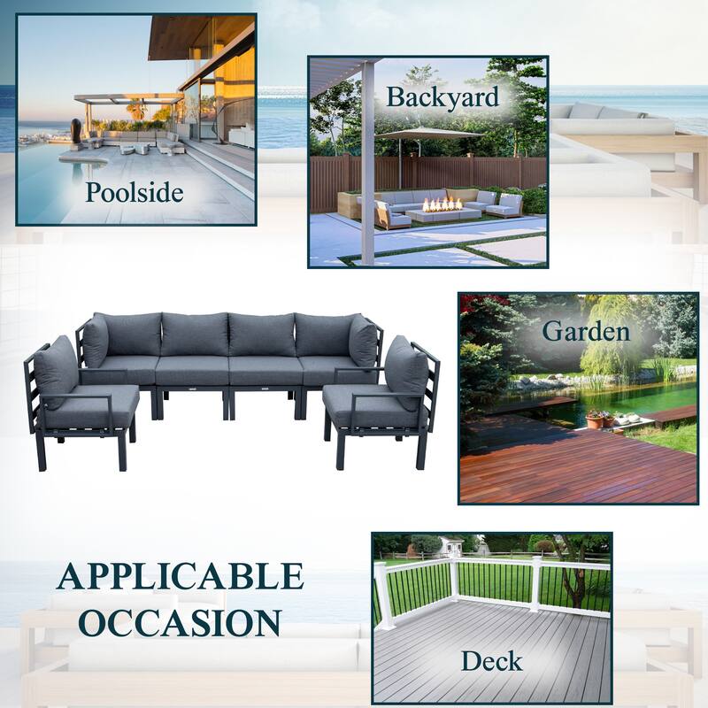 Chelsea 6-Piece Outdoor Patio Sectional Set in Black Aluminum with Removable Cushions for Backyard Garden and Patio Deck