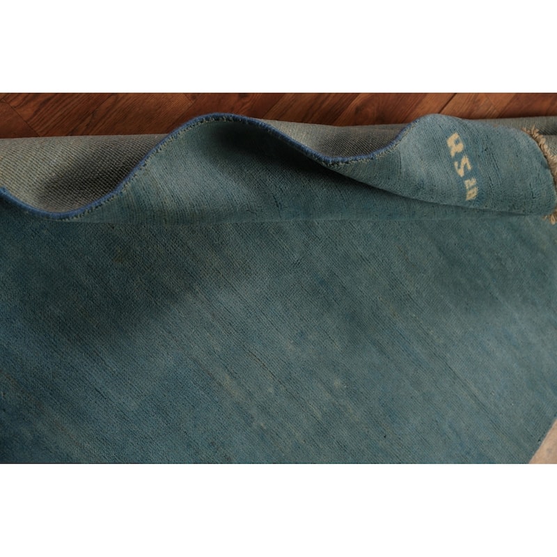Blue Gabbeh Modern Rug Handmade Solid Wool Carpet - 3'4" x 4'11"