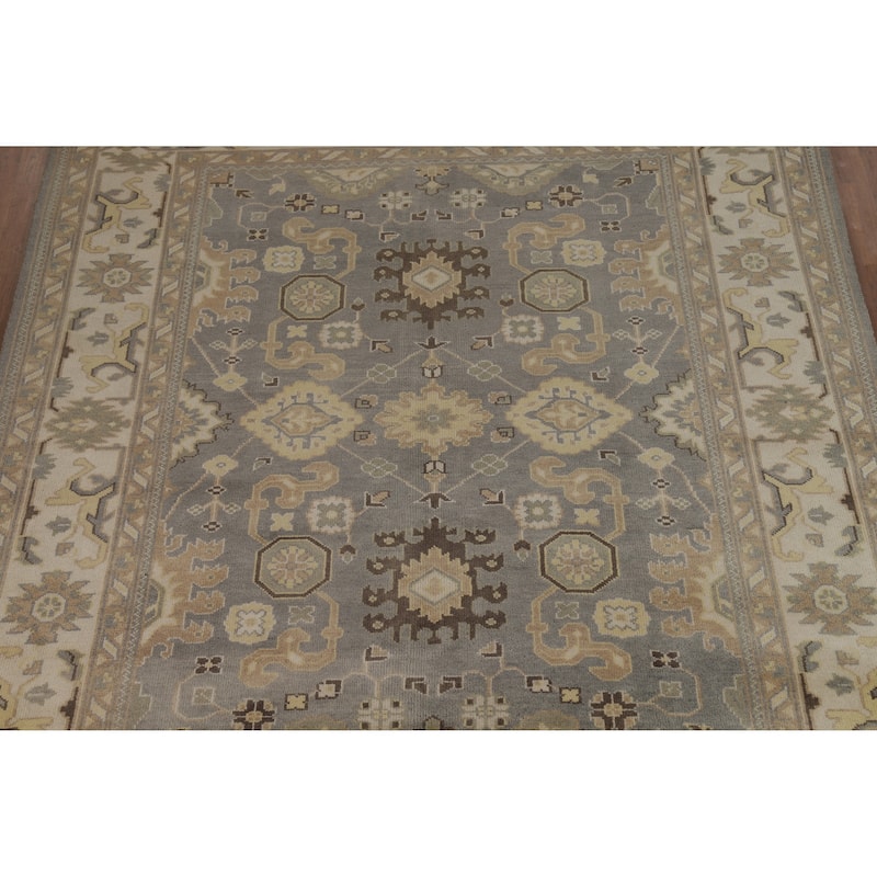All-Over Oushak Indian Area Rug Hand-Knotted Wool Carpet - 8'1" x 9'11"