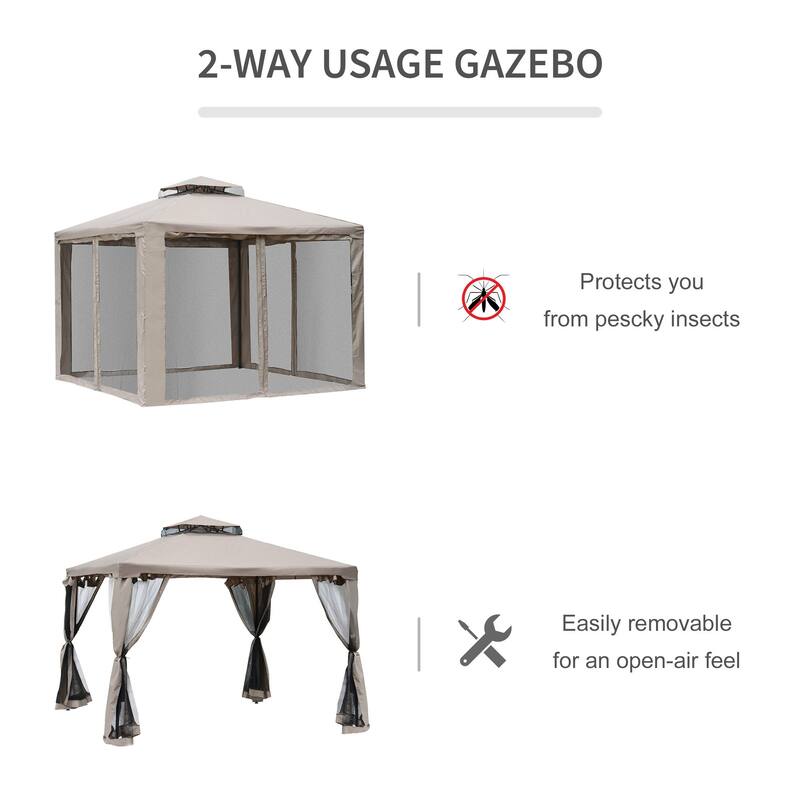 9.6' x 9.6' Outdoor Canopy Shelter with 2-Tier Roof and Netting