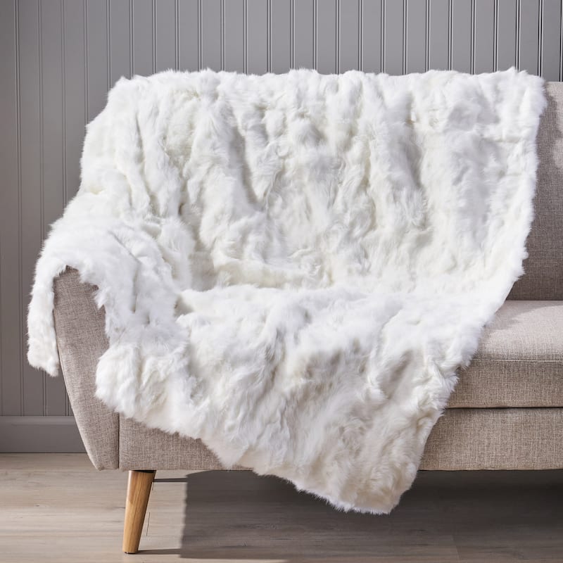 Roomfitters Faux Fur Throw Blanket, Soft Fluffy Plush Sofa Bed Decor Accent Blanket for Living Room or Bedroom, White