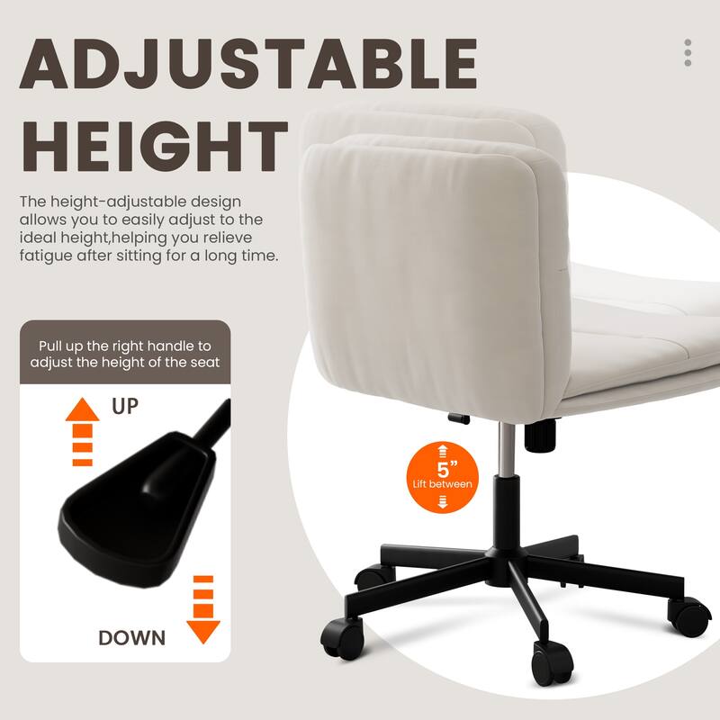 PU Leather Armless Office Chair, Adujustable Height, 360 Degree Swivel Task Chair with Ultra uiet Casters Design