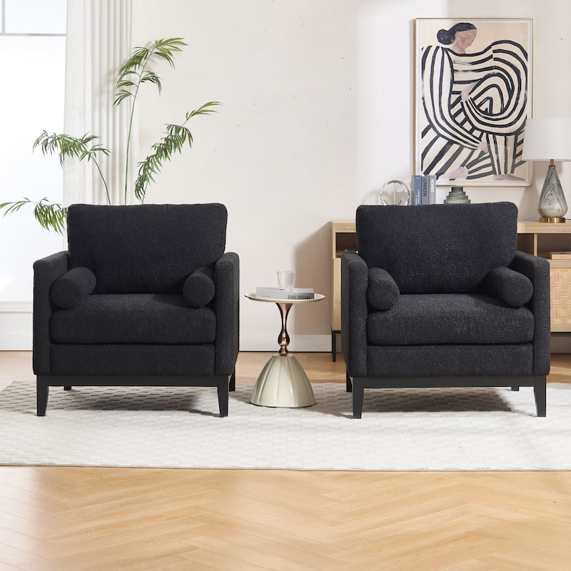 35.4"W Modern Reading Chair Set of 2,Upholstered Accent Chair with Pillows and Wood Legs