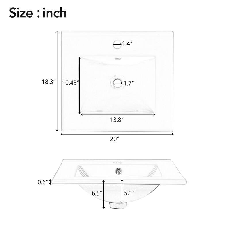 20" Bathroom Vanity with Ceramic Sink, Soft Close Door, Adjustable U-Shaped Shelf