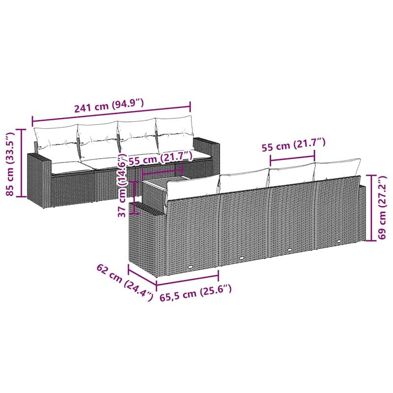 vidaXL Garden Sofa Set Black and Cream PE Rattan and Steel Large Modular - 24.4 x 25.8 x 27.2
