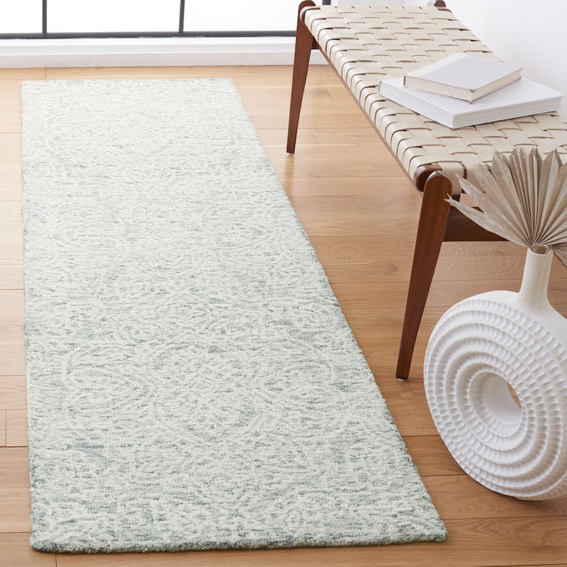 SAFAVIEH Handmade Metro Lorenzina French Country Wool Rug - 2'3" x 8' Runner - Dark Grey/Ivory - Runner
