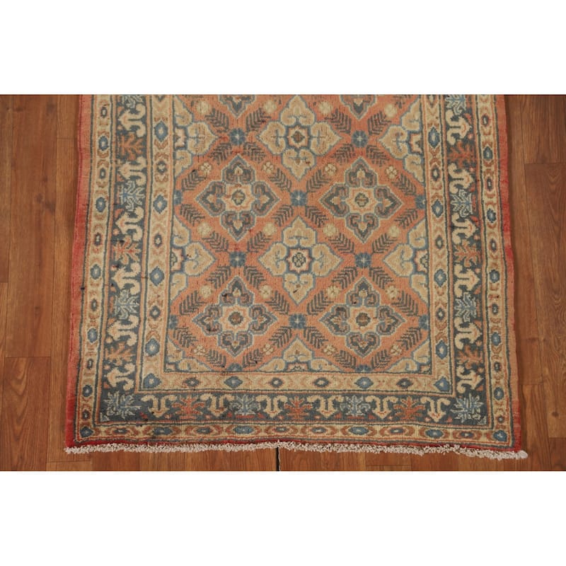 Traditional Hamedan Persian Vintage Runner Rug Handmade Wool Carpet - 2'10" x 12'2"