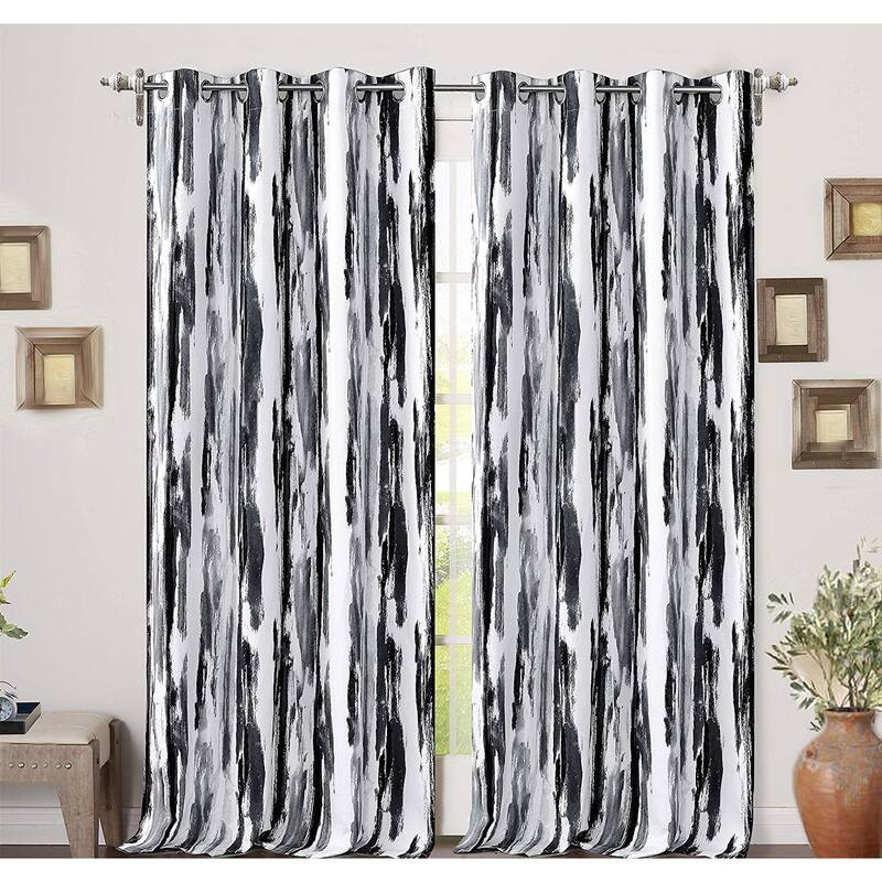Ink Blue Brush Pattern Blackout Curtain Panel - 52'' width x 84'' length - Espresso Black/Gray