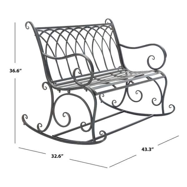 dimension image slide 3 of 4, SAFAVIEH Ressi Victorian Scroll Iron Outdoor Rocking Bench. - 43 in. W x 33 in. D x 37 in. H