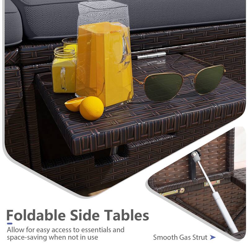 Gymax Patio Daybed PE Wicker Double Chaise Lounge w/ Adjustable