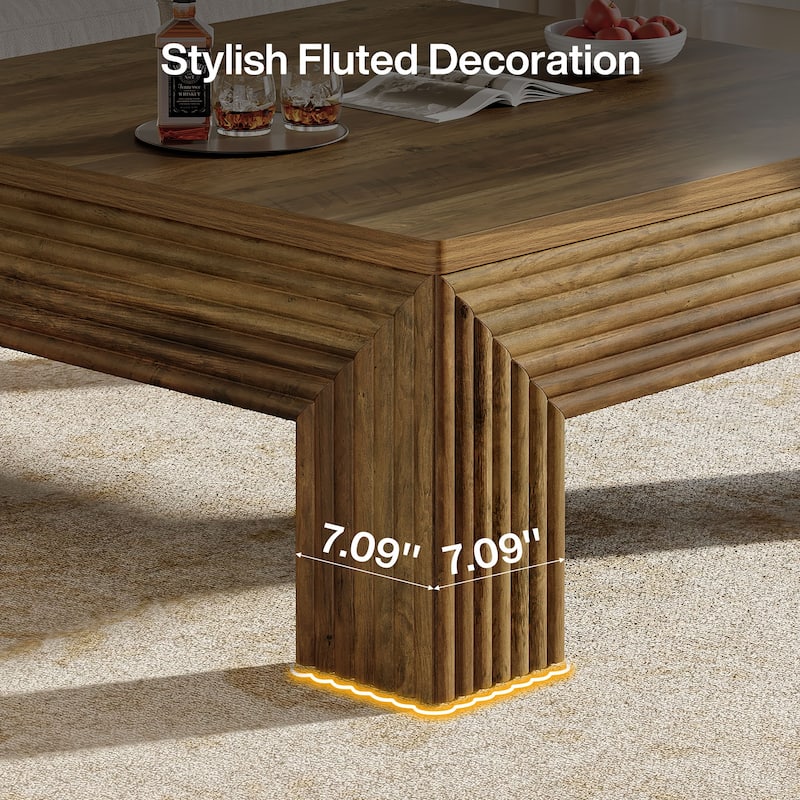39.4" Square Coffee Table for Living Room, Farmhouse Wood Center Table - 39.4" D x 39.4" W x 17.72" H