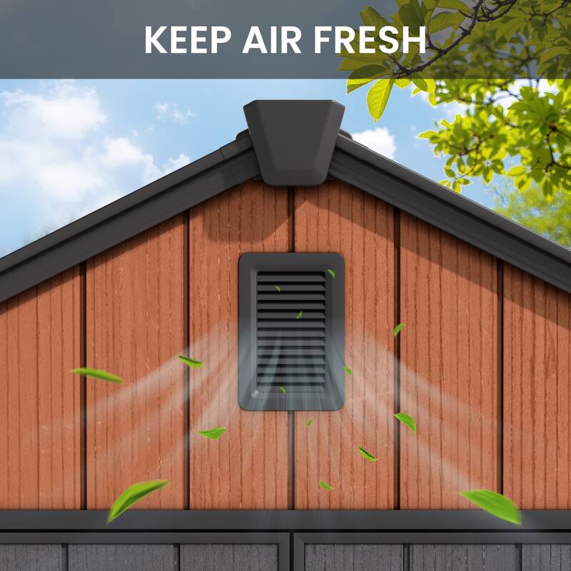 Outdoor Resin Storage Shed with Floor, Garden Shed with Lockable Door, Windows & Vents, Outside Tool Storage Shed