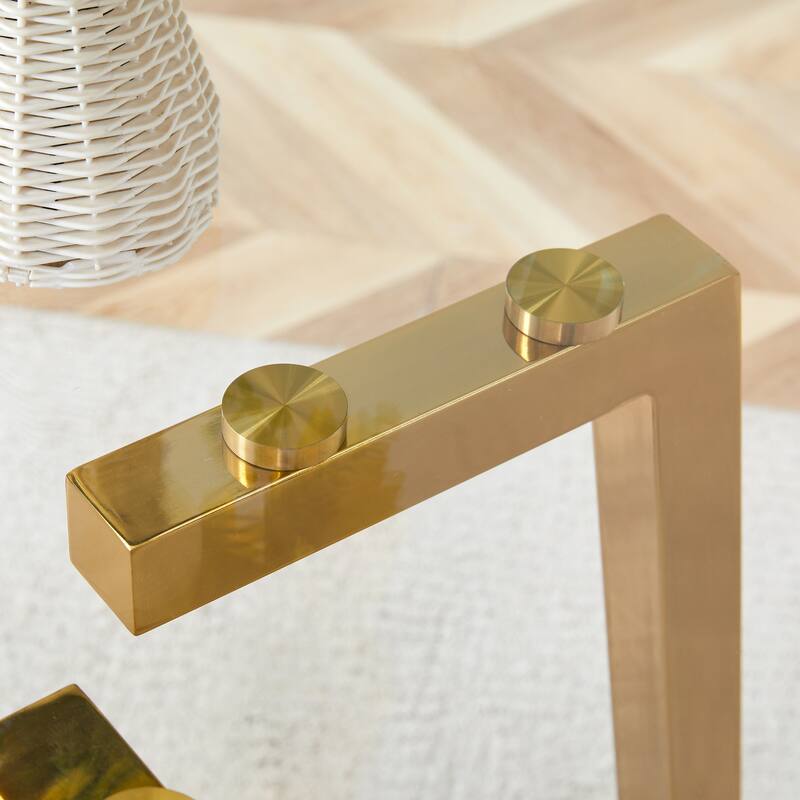 Roomfitters Round Glass Dining Table with Gold 7-Shaped Metal Legs for Kitchen Living Room or Office, Gold