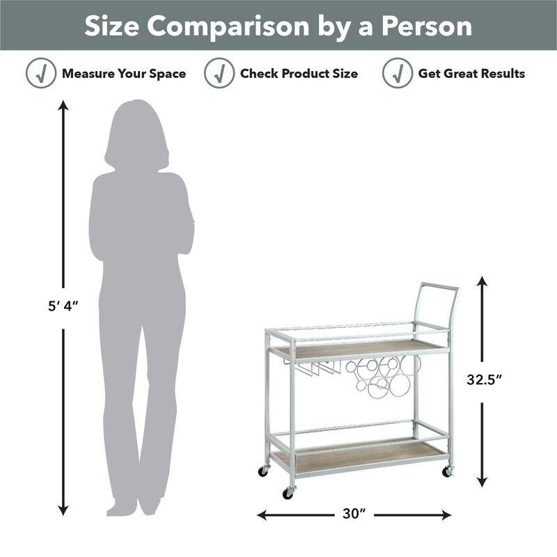 FirsTime & Co. Francesca Bar Cart, Metal Frame, Wood/Glass Top