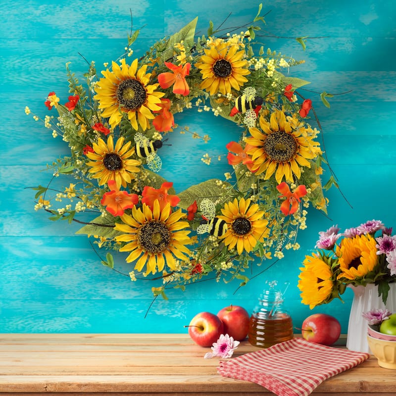 Sunflower & Honeybee Wreath 26"