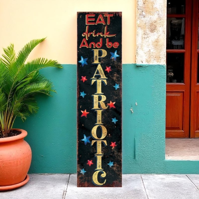 HomeRoots 36" Red White And Blue Solid Wood Welcome Patriotic Reversible Porch Sign - White/Blue/Red - Wood