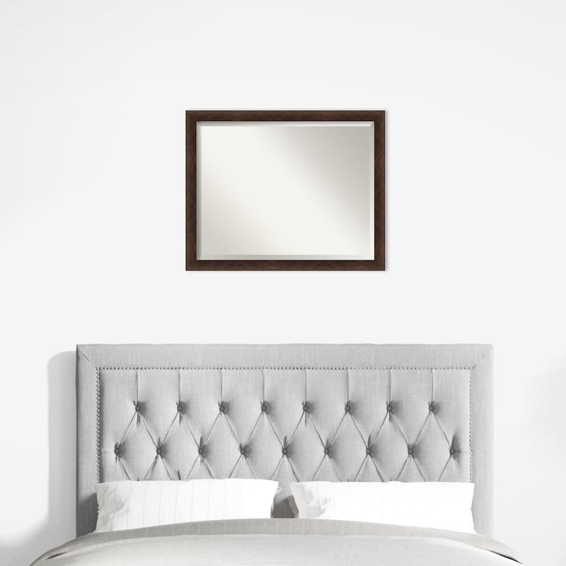 Warm Walnut Narrow Beveled Wood Framed Wall Mirror - Warm Walnut Narrow