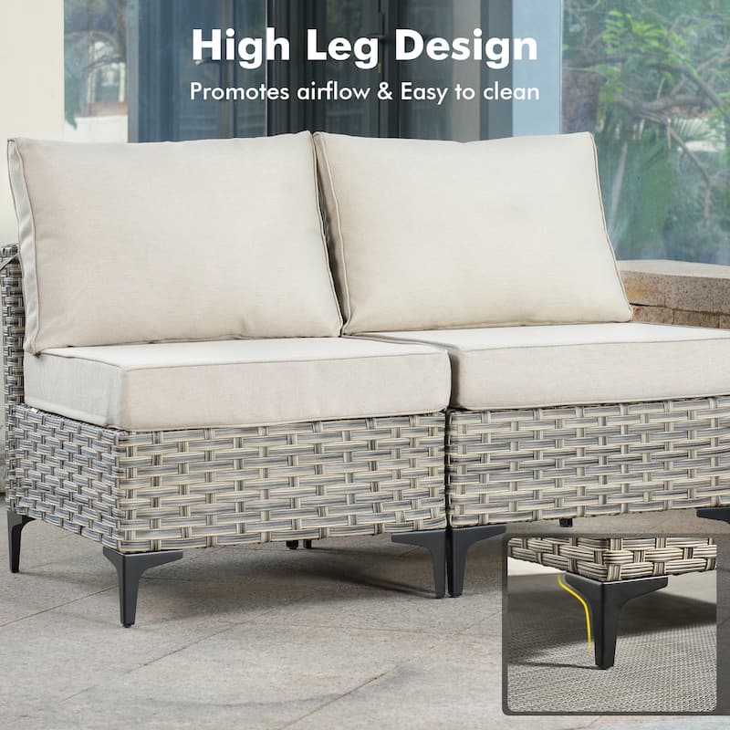 OVIOS 5 Pieces Outdoor Wicker Furniture Set With Solar-Powered Coffee Table